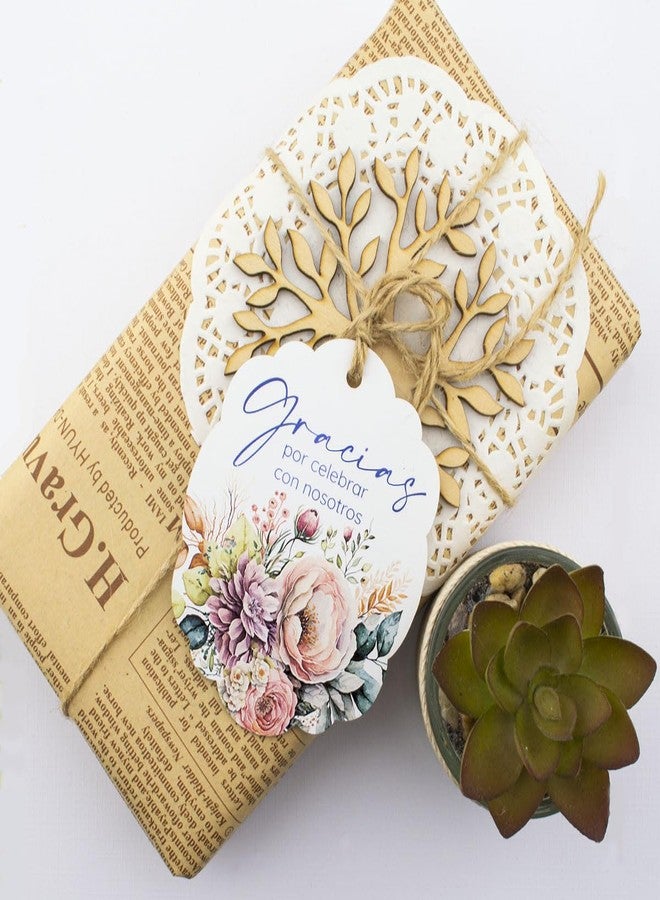 Summer-Ray.com Summer-Ray 50pcs Floral-Themed Floral Bouquet Gracias Spanish Wedding Favor Gift Tags (White) - Image 2